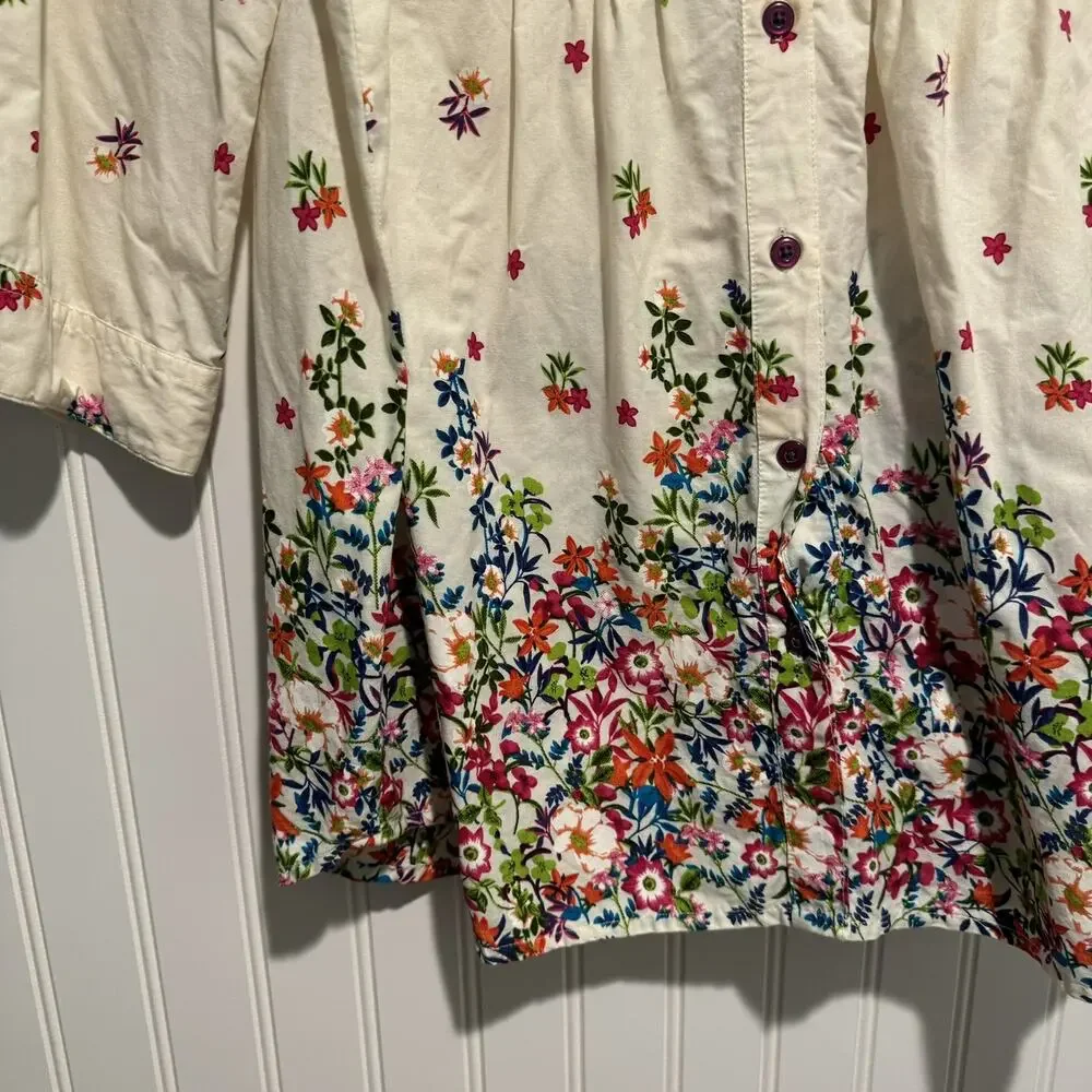 Vermont Country Store Floral Pintucked Cotton Shirt Size Large